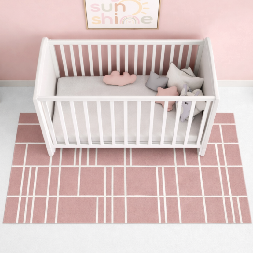 Tapete Infantil Retangular Listras Horizontais e Verticais - Rosa