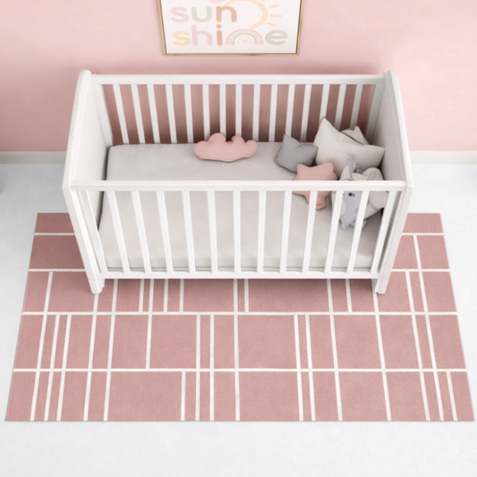 Tapete Infantil Retangular Listras Horizontais e Verticais - Rosa