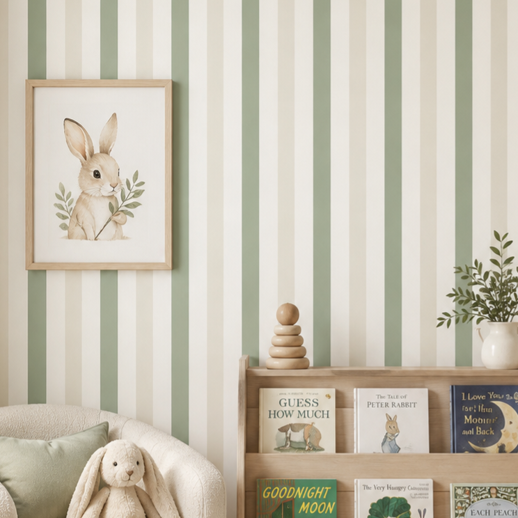 PAPEL DE PAREDE INFANTIL LISTRA BENTO VERDE E BEGE