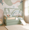 Combo Cama Sofá Haus Nature Casinha Com Palha 2 em 1 Com Cama Auxiliar e Escorregador - Verde Jardim