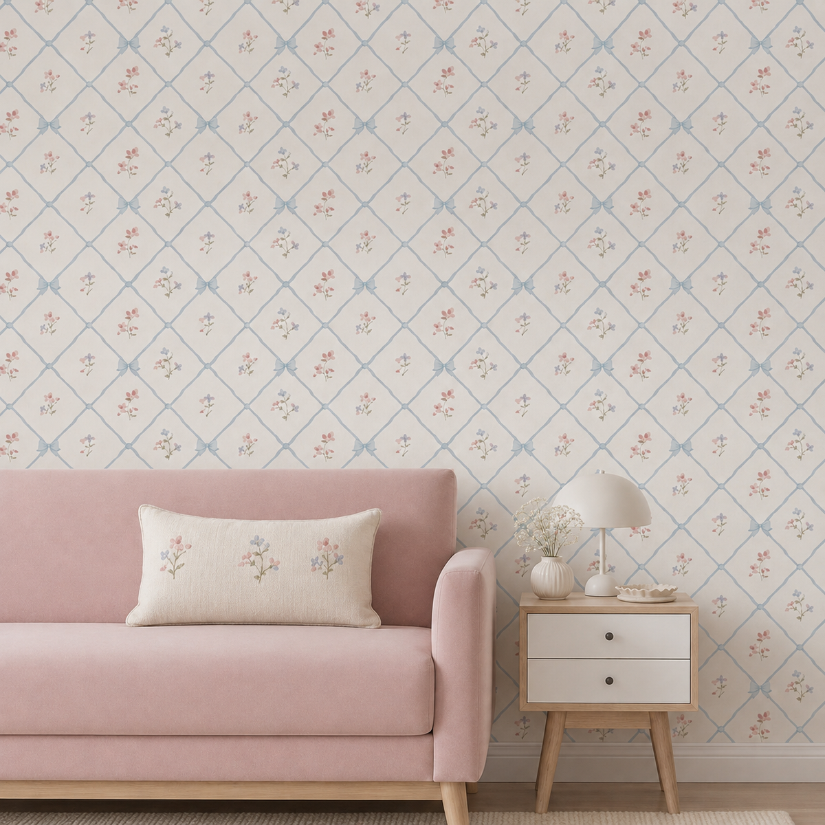 Papel de Parede Infantil Laços e Flores Paris