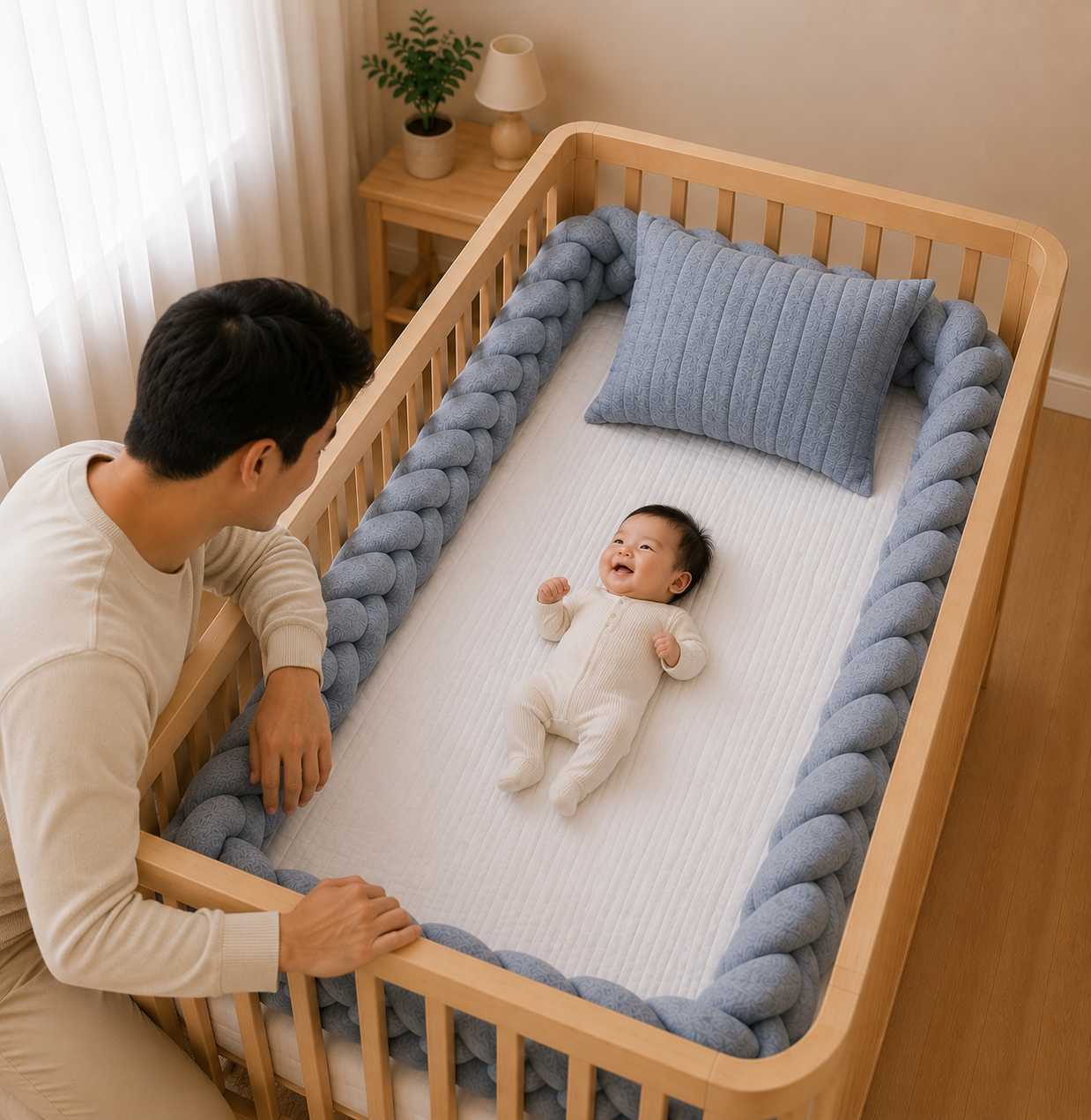Trança 4m para Berço e Cama - Azul Mescla