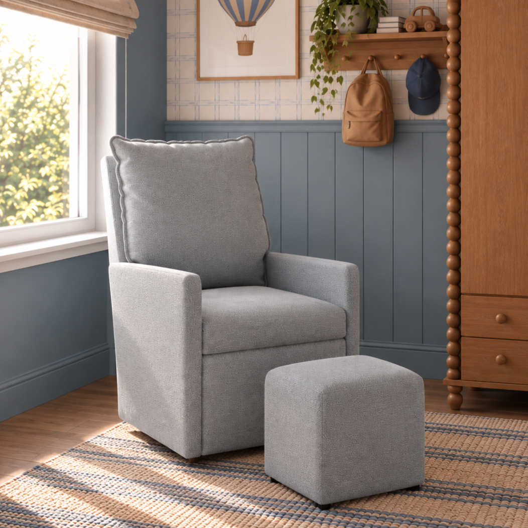 Poltrona de Amamentação Fit com Balanço e Puff Linen Cinza