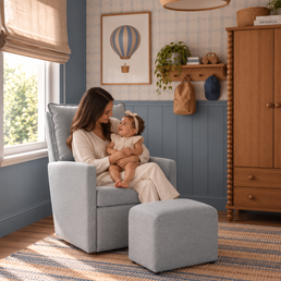 Poltrona de Amamentação Fit com Balanço e Puff Linen Cinza
