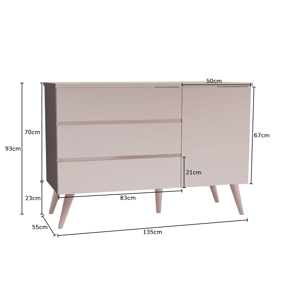 Cômoda de Bebê Viena com Porta Rosa Claro
