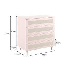 Cômoda Haus Nature com Palha e 4 Gavetas (90cm) - Rosa Claro