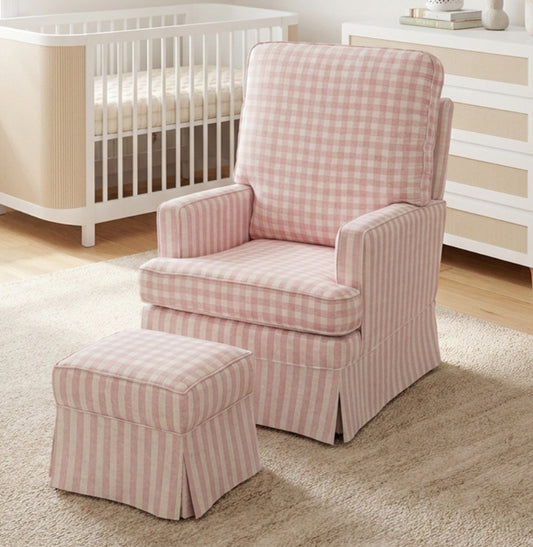 Poltrona de Amamentação Essence Xadrez com Balanço e Puff - Rosa