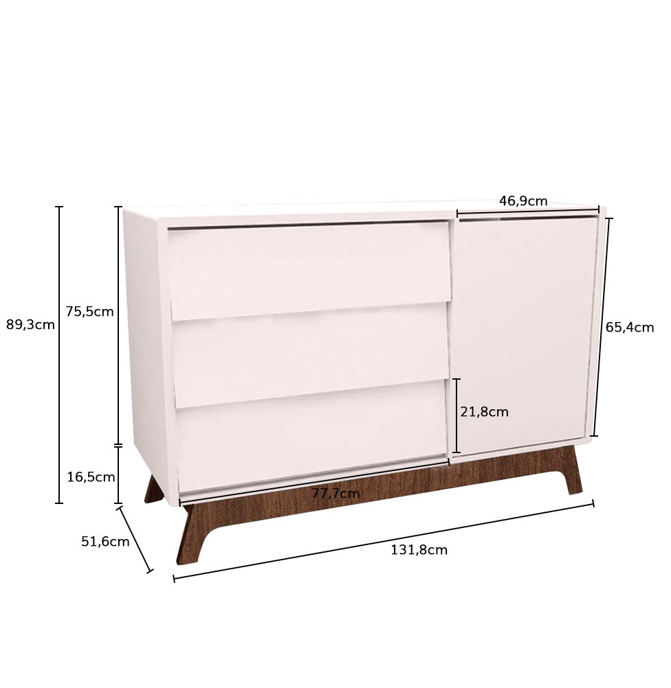Cômoda de Bebê Raika com Porta Rosa Claro e Pé Mel