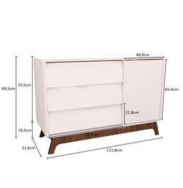 Cômoda de Bebê Raika com Porta Rosa Claro e Pé Mel