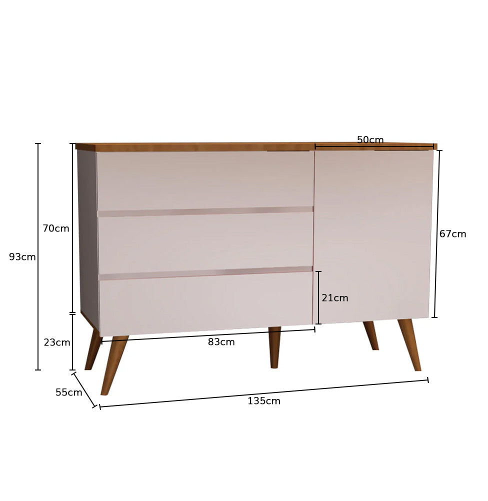 Cômoda de Bebê Viena com Porta Rosa Claro com Pé e Tampo Mel