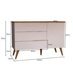 Cômoda de Bebê Viena com Porta Rosa Claro com Pé e Tampo Mel