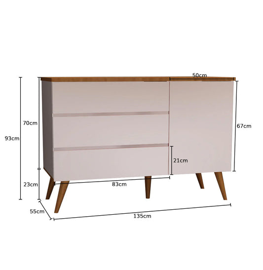 Cômoda de Bebê Viena com Porta Rosa Claro com Pé e Tampo Mel