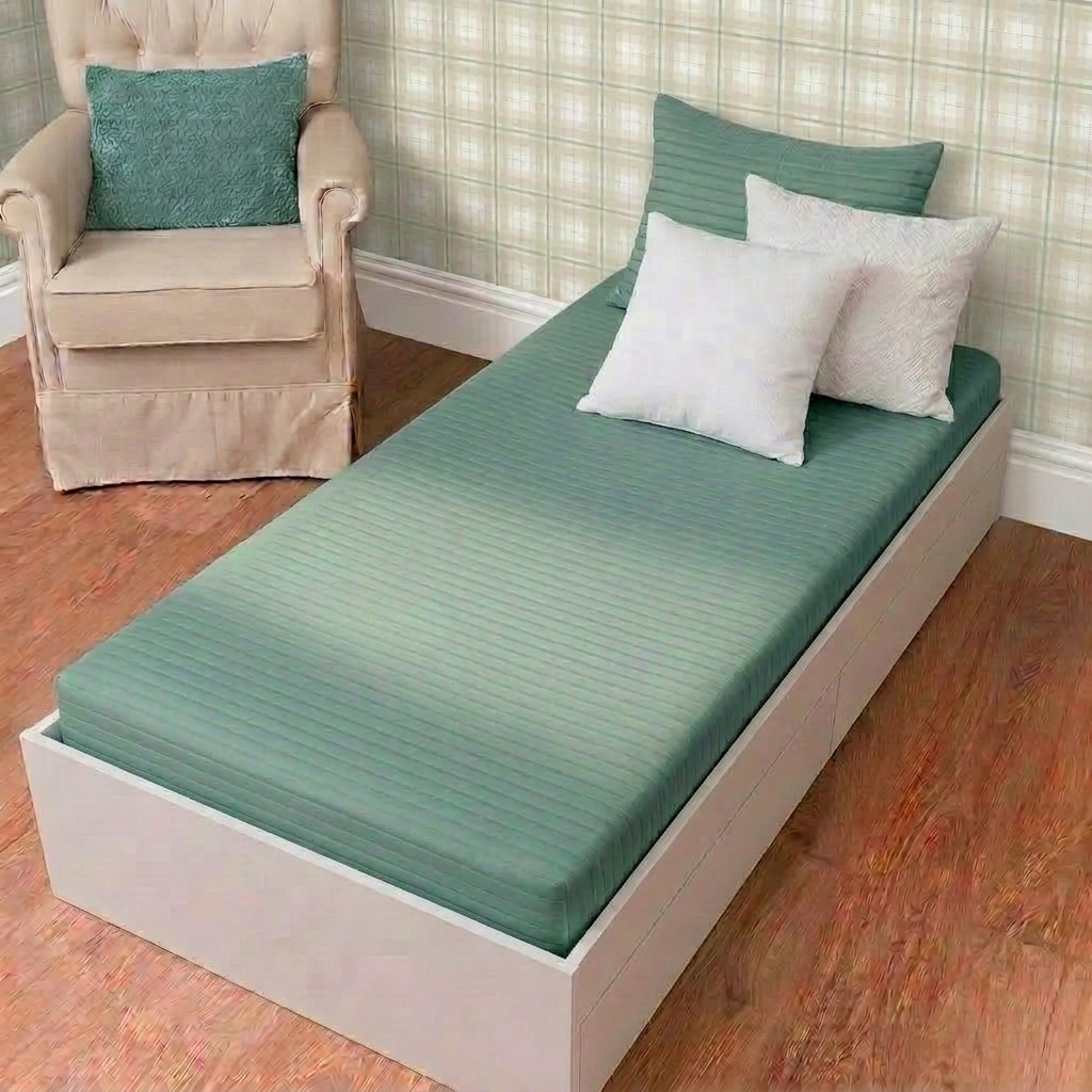 Colcha Solteiro Com Elastico Listra - Verde Seco