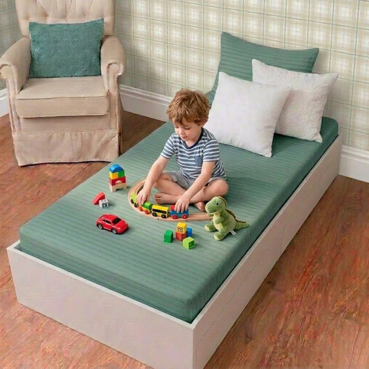 Colcha Solteiro Com Elastico Listra - Verde Seco