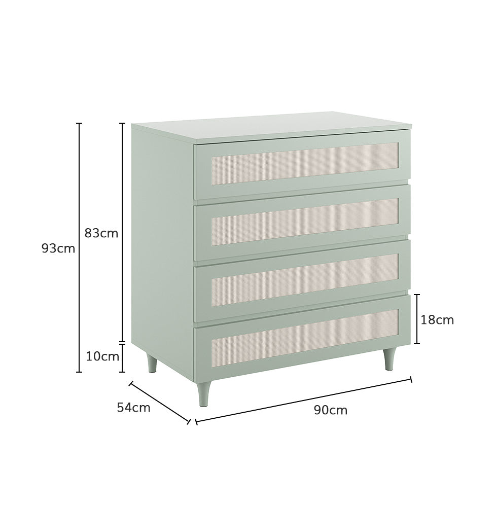 Cômoda Haus Nature com Palha e 4 Gavetas (90cm) - Verde