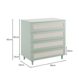 Cômoda Haus Nature com Palha e 4 Gavetas (90cm) - Verde