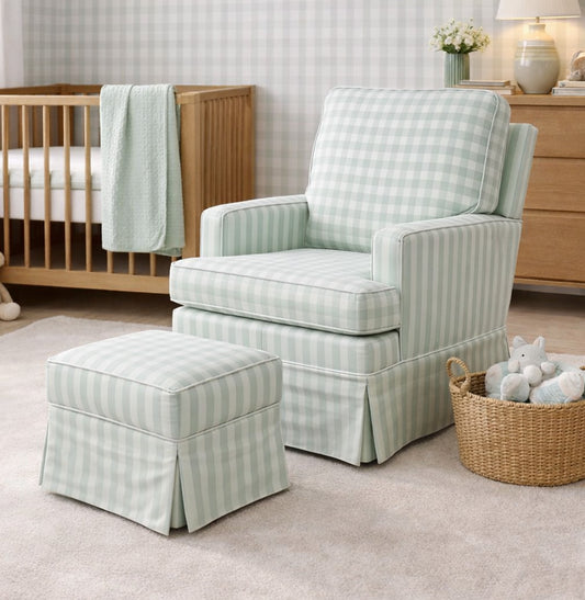 Poltrona de Amamentação Essence Xadrez com Balanço e Puff - Verde