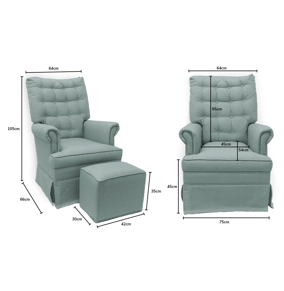 Poltrona de Amamentação Mommy Com Puff e Balanço - Linho Verde
